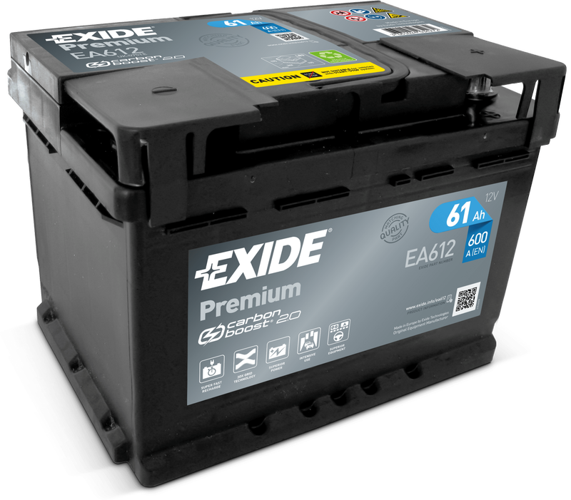 Аккумулятор автомобильный Exide Premium EA 612 6СТ-61 Ач обр. (низкий)