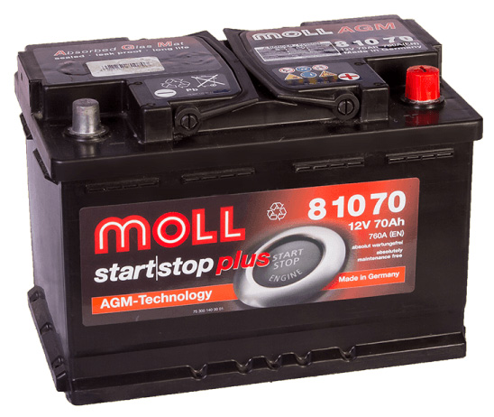 Аккумулятор автомобильный MOLL AGM 6СТ-70 Ач обр.