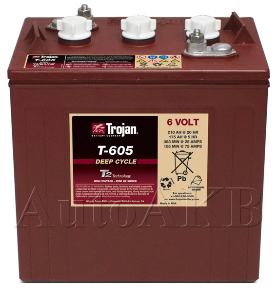 Аккумулятор тяговый Trojan T605 6V (с жидким электролитом) 210 Ач