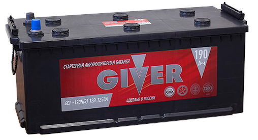 Аккумулятор грузовой Giver 6СТ-190 Ач прям.