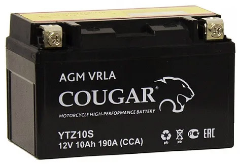 Аккумулятор мотоциклетный COUGAR AGM VRLA 12V10 YTZ10S 10 Ач