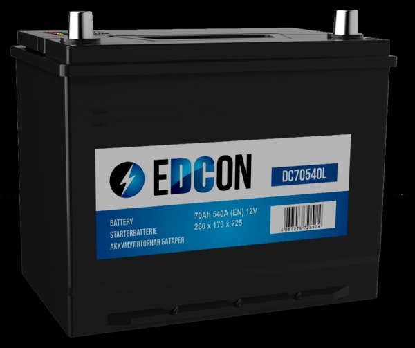 Аккумулятор автомобильный EDCON 70Ah 540A ОП (260x173x225) D26L
