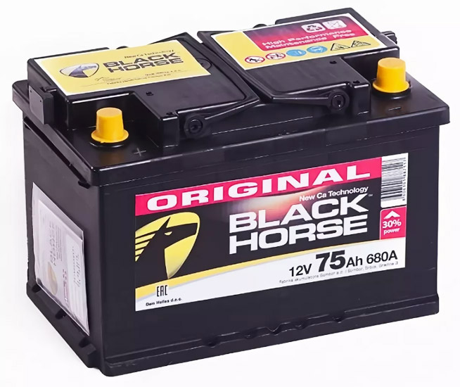 Аккумулятор автомобильный Black Horse 6СТ-75 Ач прям.