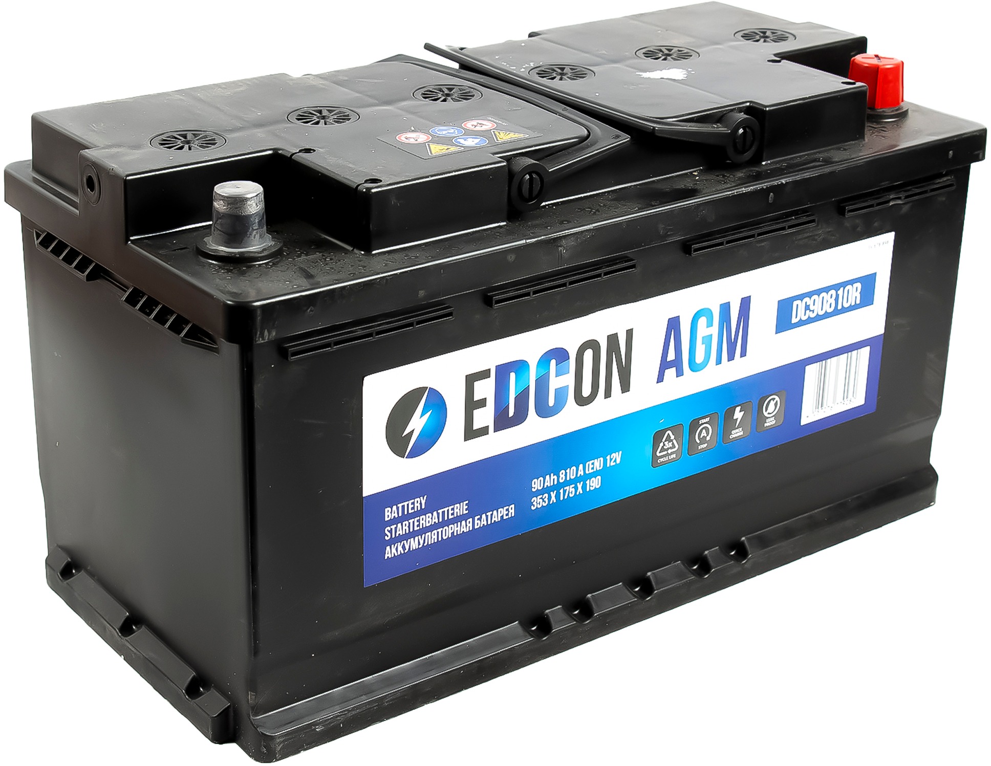 Аккумулятор автомобильный EDCON AGM 90Ah 810A ОП (353х175х190) L5
