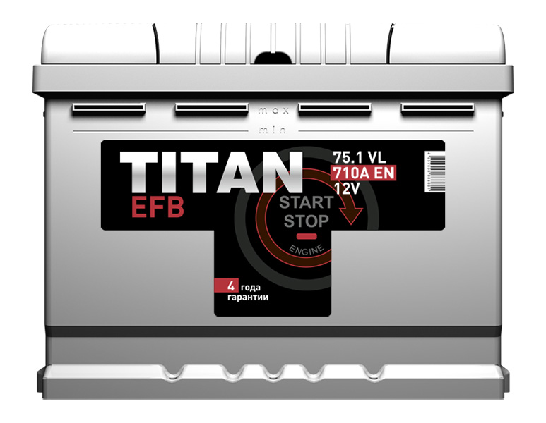 Аккумулятор автомобильный Titan EFB 6СТ-75 Ач прям. (START-STOP)