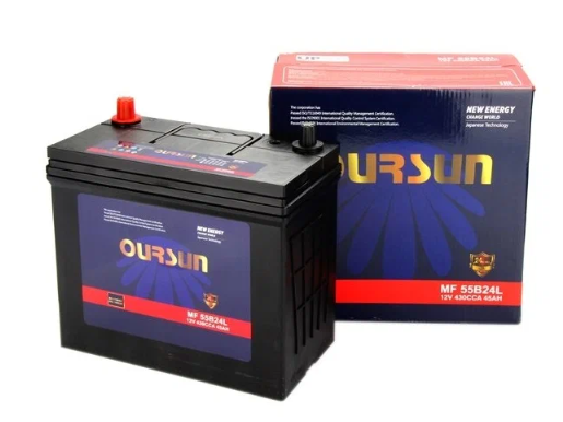 Аккумулятор автомобильный OURSUN JIS MF55B24L 45Ah 430А (232x132x225) B24L