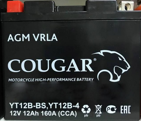 Аккумулятор мотоциклетный COUGAR AGM VRLA 12V12 YT12B-4 12 Ач