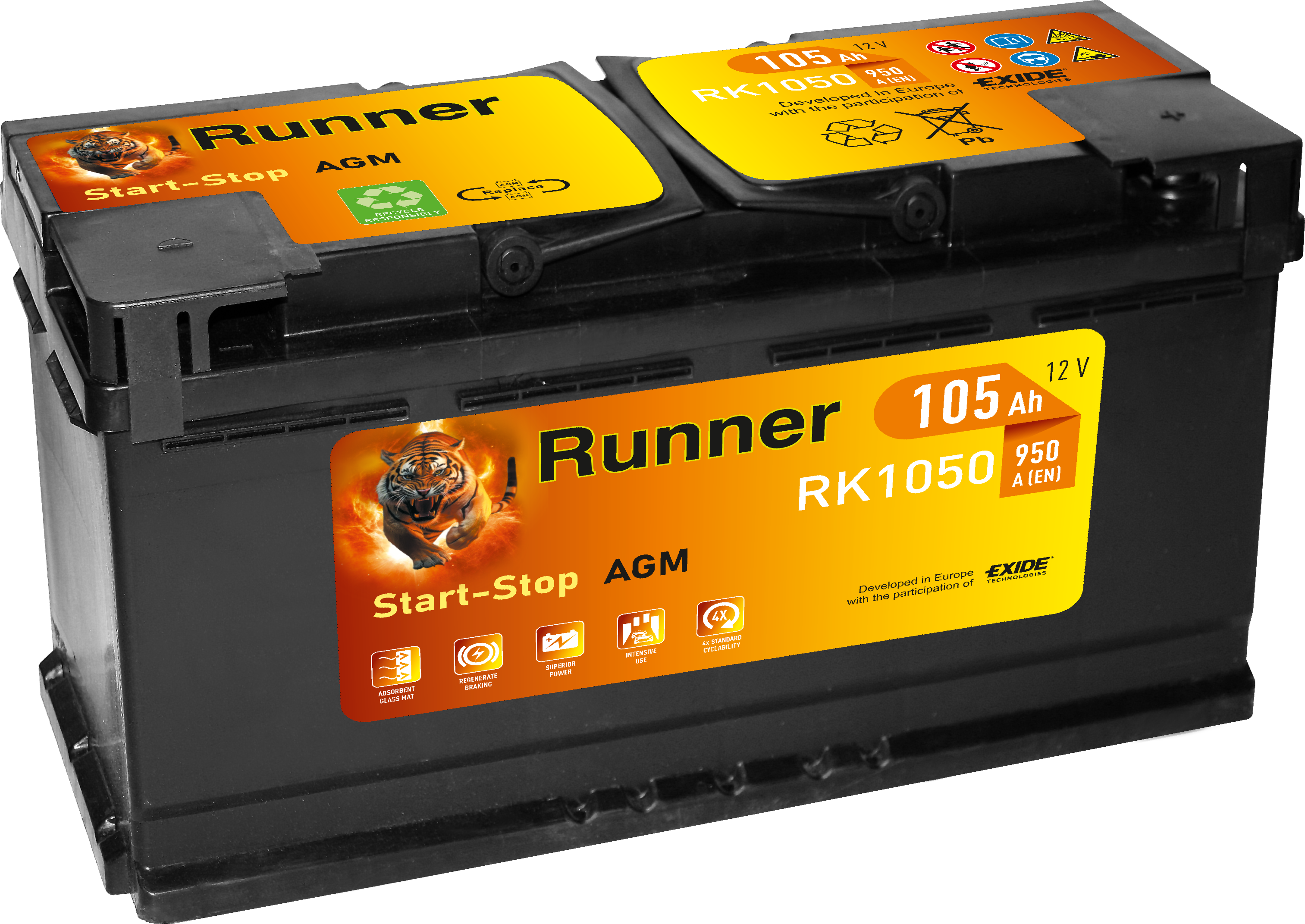 Аккумулятор автомобильный Runner AGM 105 Ah 950A RK950 ОП (393х175х190) L5