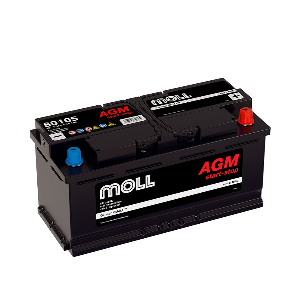 Аккумулятор автомобильный MOLL AGM 105.0 Ah 950 A ОП (394x175x190) (L6.0 80105)
