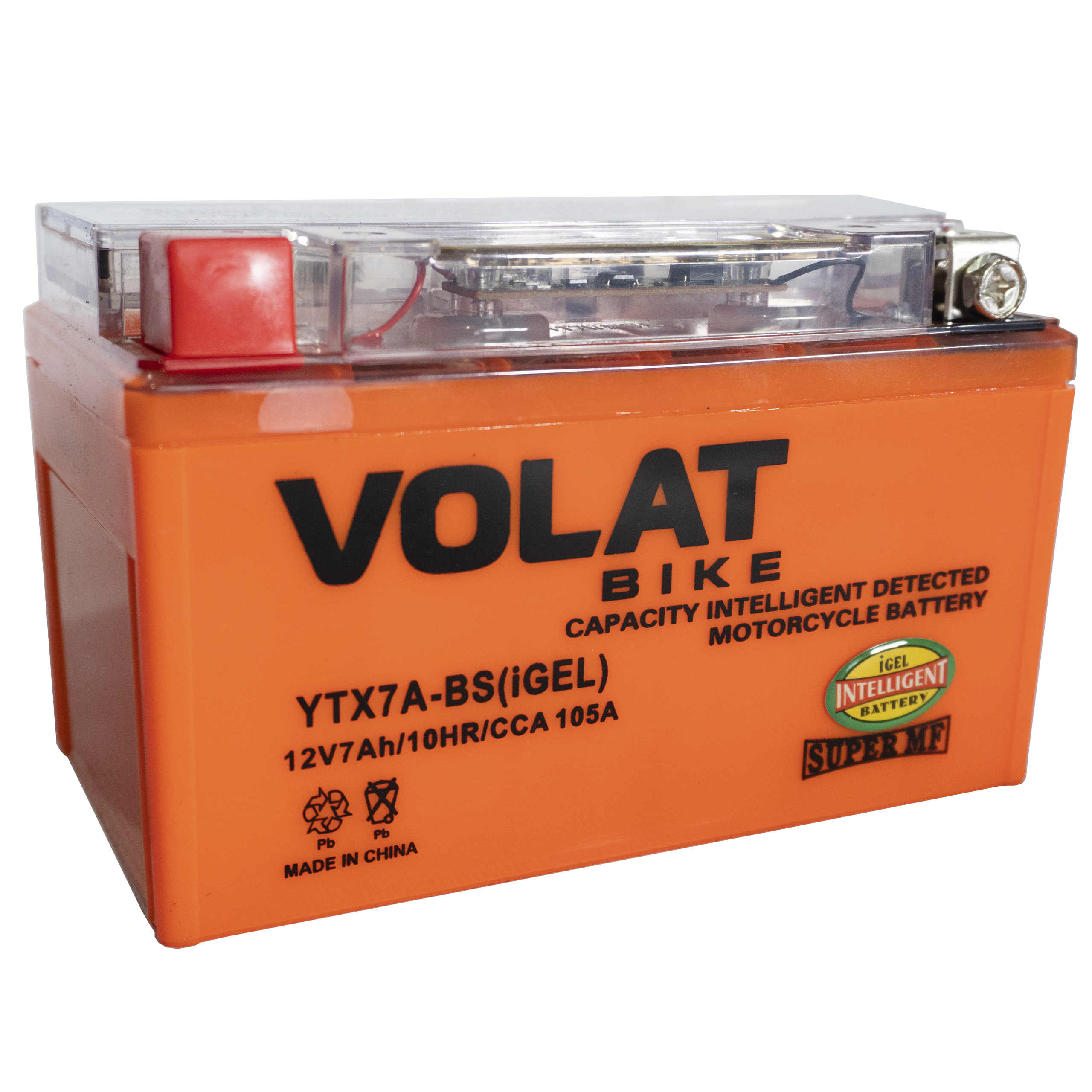 Аккумулятор мотоциклетный Volat 7Ah 105А YTX7A-BS ПП (iGEL) L+ (150x87x94)