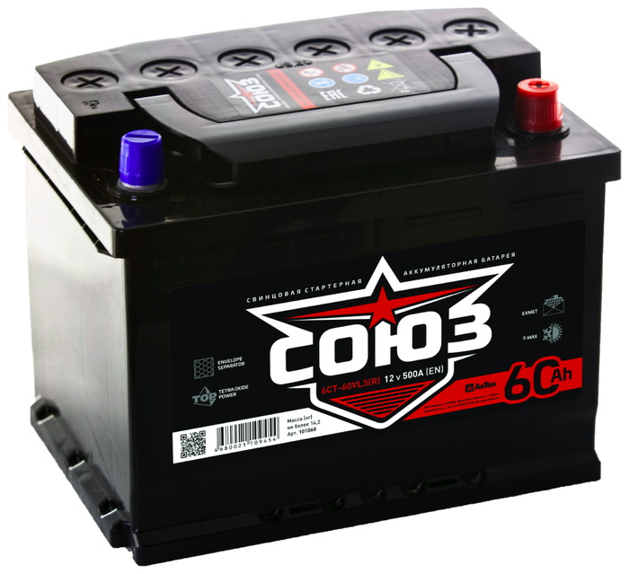 СОЮЗ 60.0 Ah 500 A 103060 ОП (242х175х190) L2