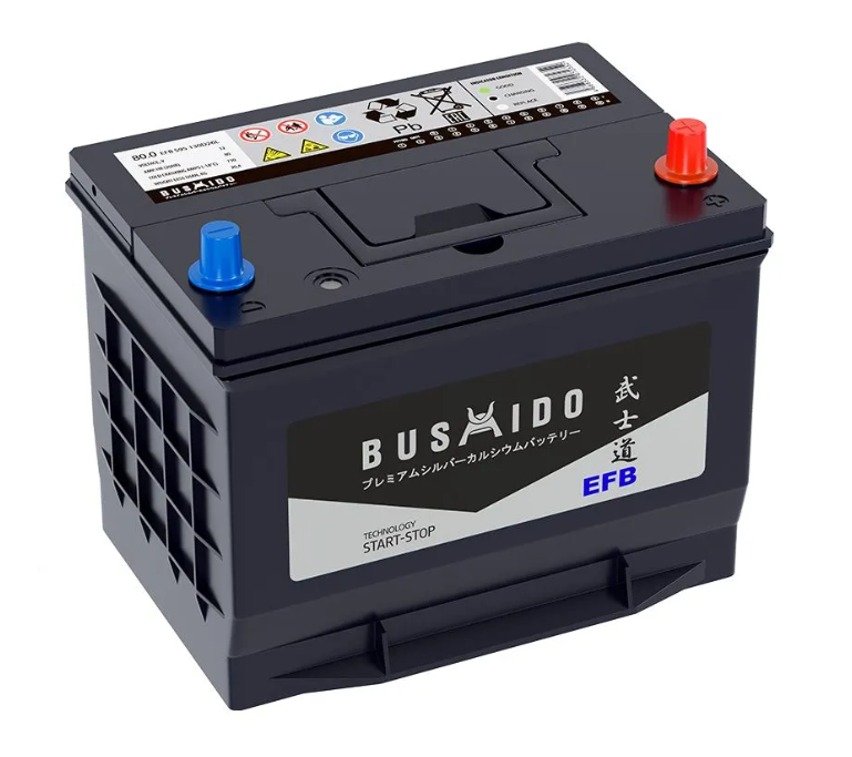 Автомобильный аккумулятор BUSHIDO EFB 80А.ч 730А ОП (261х170х225) D26L