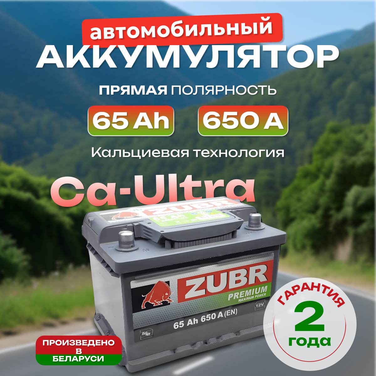 Аккумулятор автомобильный Zubr Premium 6СТ-65 Ач прям. (низкий)