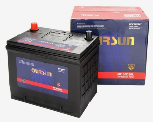 Аккумулятор автомобильный OURSUN JIS MF 80D26L 70Ah 620А (262х173х225) D26L