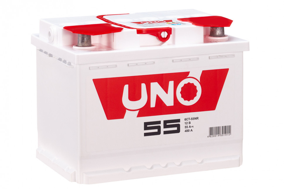 Аккумулятор автомобильный UNO 6СТ-55NR 55Ач 480А оп (арт.555108010)