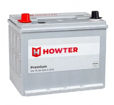 Аккумулятор автомобильный HOWTER Premium ASIA 75 Ah 650 A ПП (264x175x220) D26