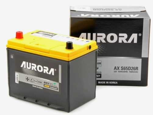 Аккумулятор автомобильный AURORA JIS AGM AX S65D26R 75 А/ч 750А ПП (260х172х220) D26R
