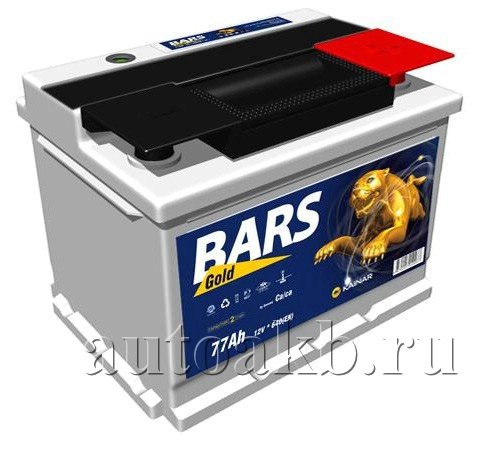 Аккумулятор автомобильный Bars Gold 6СТ-77 Ач обр.
