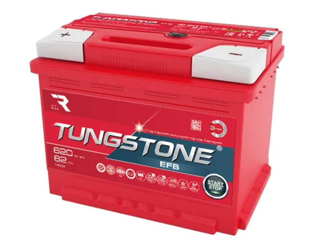 Аккумулятор автомобильный TUNGSTONE EFB L2 62Ah 620A ПП (242x175x190) L2