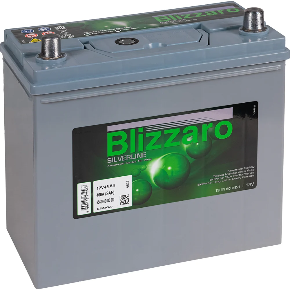Аккумулятор автомобильный BLIZZARO SILVERLINE 45R ОП 400A (236x128x225) B24L 45 Ач
