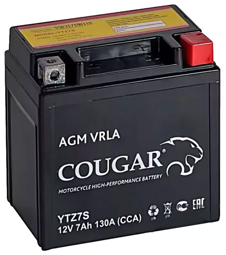 Аккумулятор мотоциклетный COUGAR AGM VRLA 12V7 YTZ7S 7 Ач