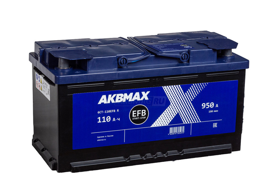 Аккумулятор автомобильный AKBMAX EFB 110R ОП 950A (353x175x190) L5 110 Ач