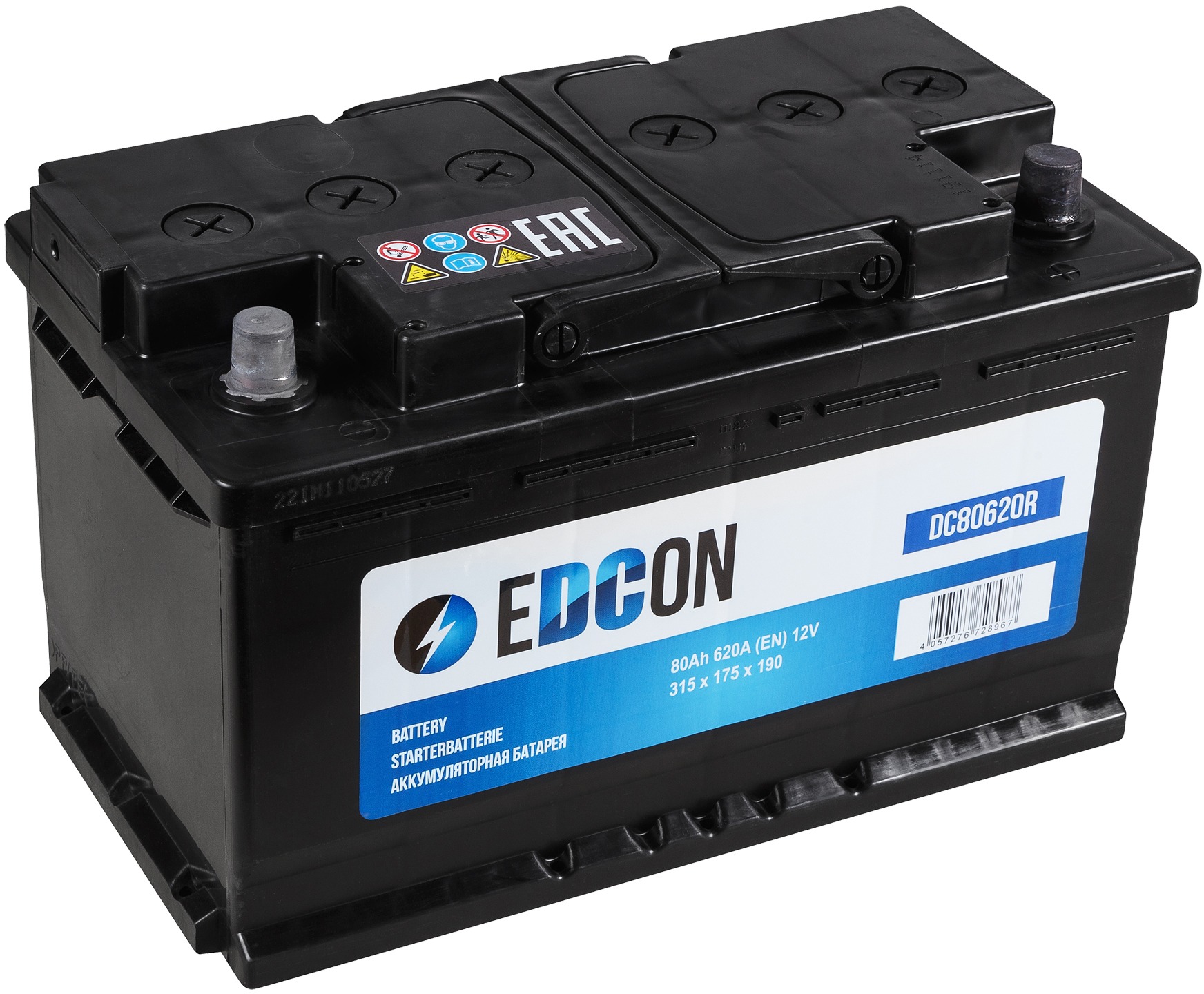 Аккумулятор автомобильный EDCON 80Ah 620A ОП (315x175x190) L4