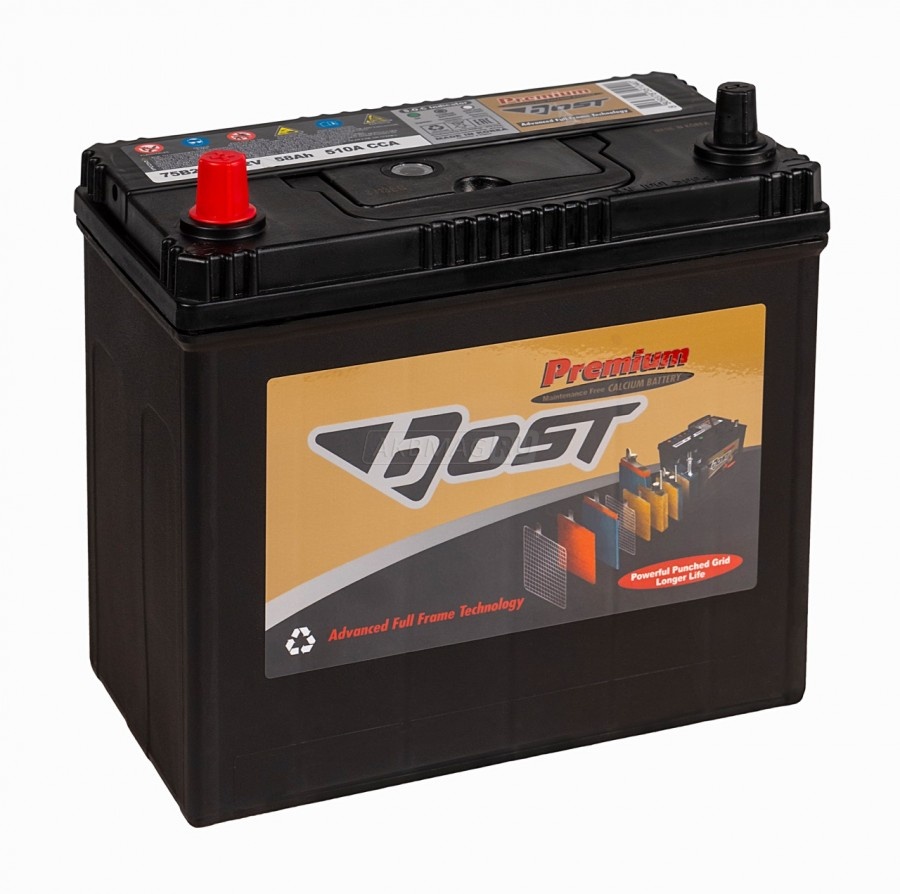 Аккумулятор автомобильный BOST PREMIUM 75B24R 58L 510A ПП (236x128x220)