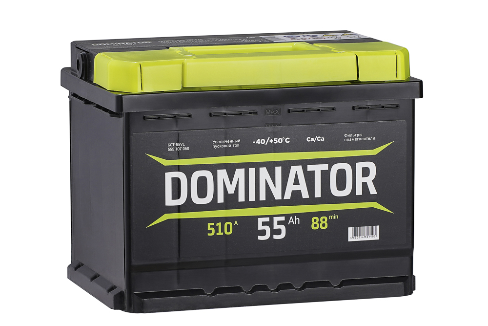Аккумулятор автомобильный DOMINATOR 6СТ-55 прям.