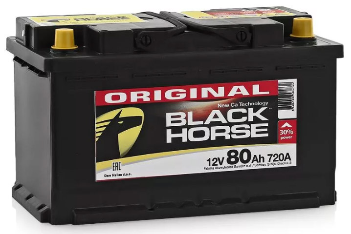 Аккумулятор автомобильный Black Horse 6СТ-80 Ач обр низ.