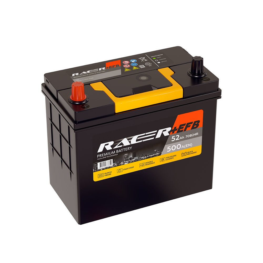 Аккумулятор RACER +EFB 70B24R 52 Ah 500A ПП (238x129x220) B24R