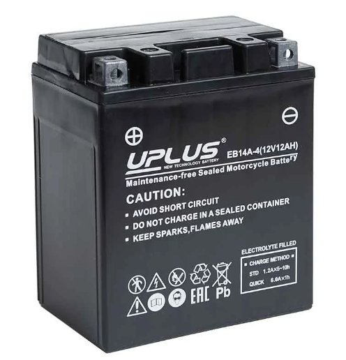 Аккумулятор мото UPLUS High Performance EB14A-4 12 Ah 210 A ПП (YTX14AH-BS/ YTX14AH/ YB14-BS) (133x90x164)