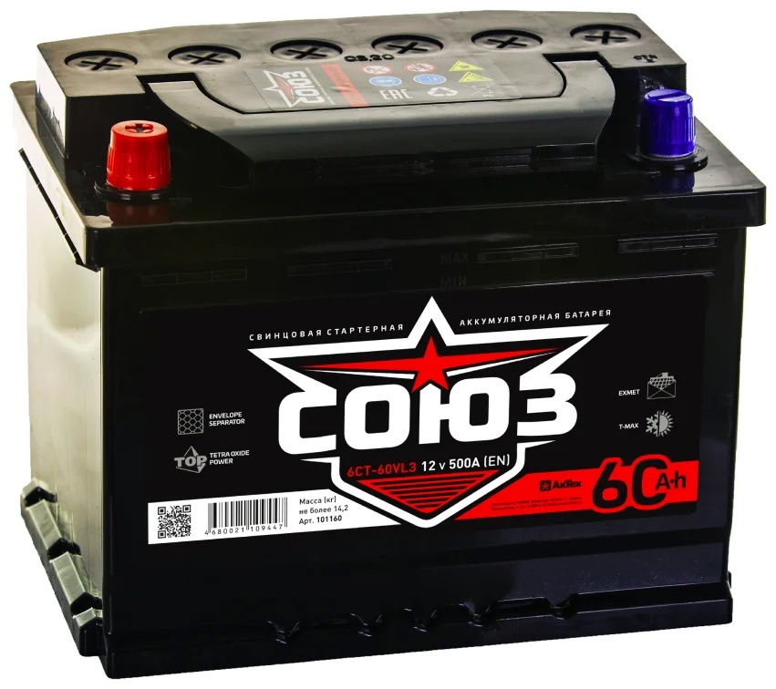 СОЮЗ 60.1 Ah 500 A 103160 ПП (242х175х190) L2