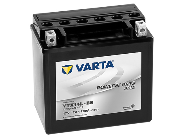 Аккумулятор мото Varta Powersports AGM 512 905 020 YTX14L-BS 12Ah 200A (150x87x146)