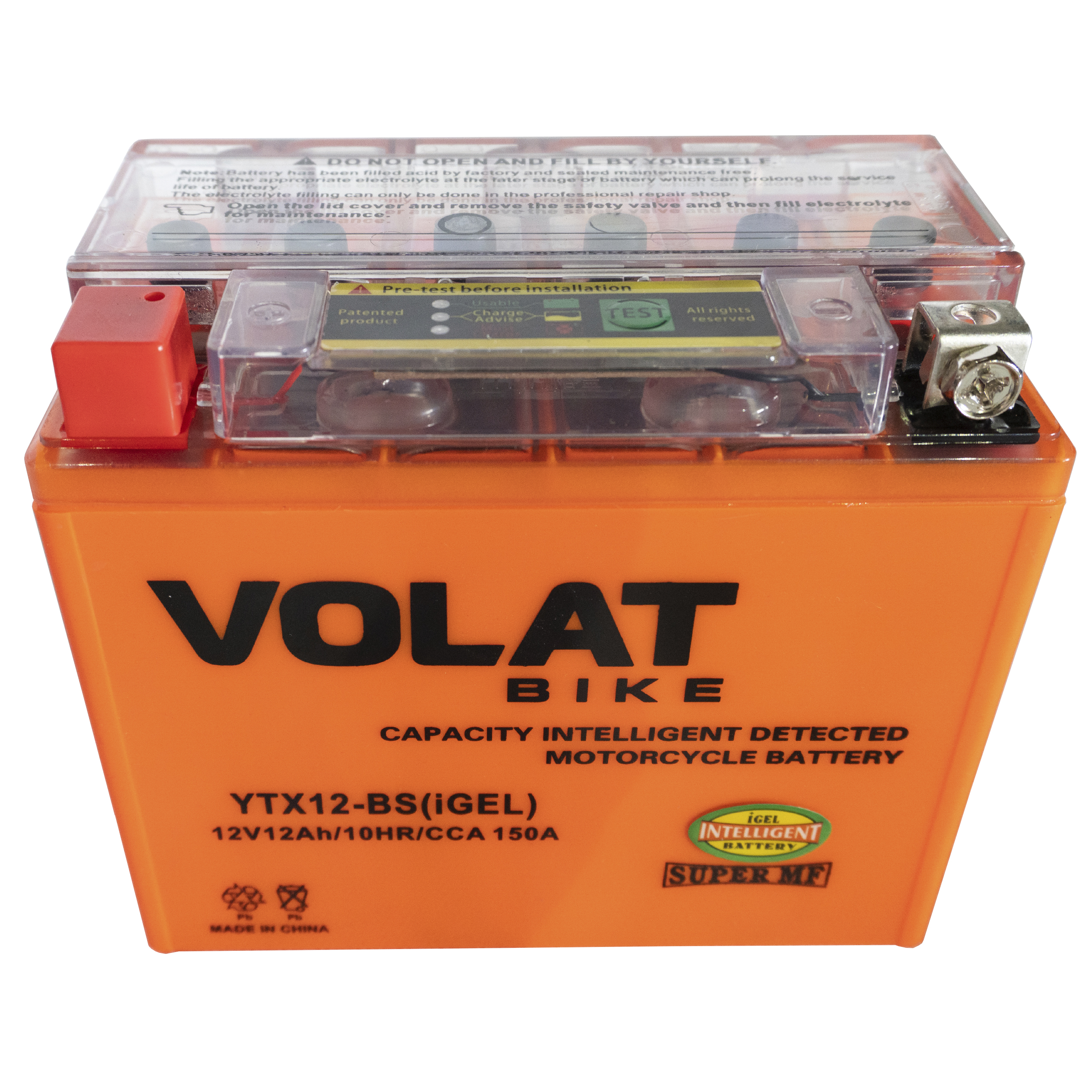 Аккумулятор мотоциклетный Volat 12Ah 150А YTX12-BS ПП (iGEL) L+ (150x87x130)