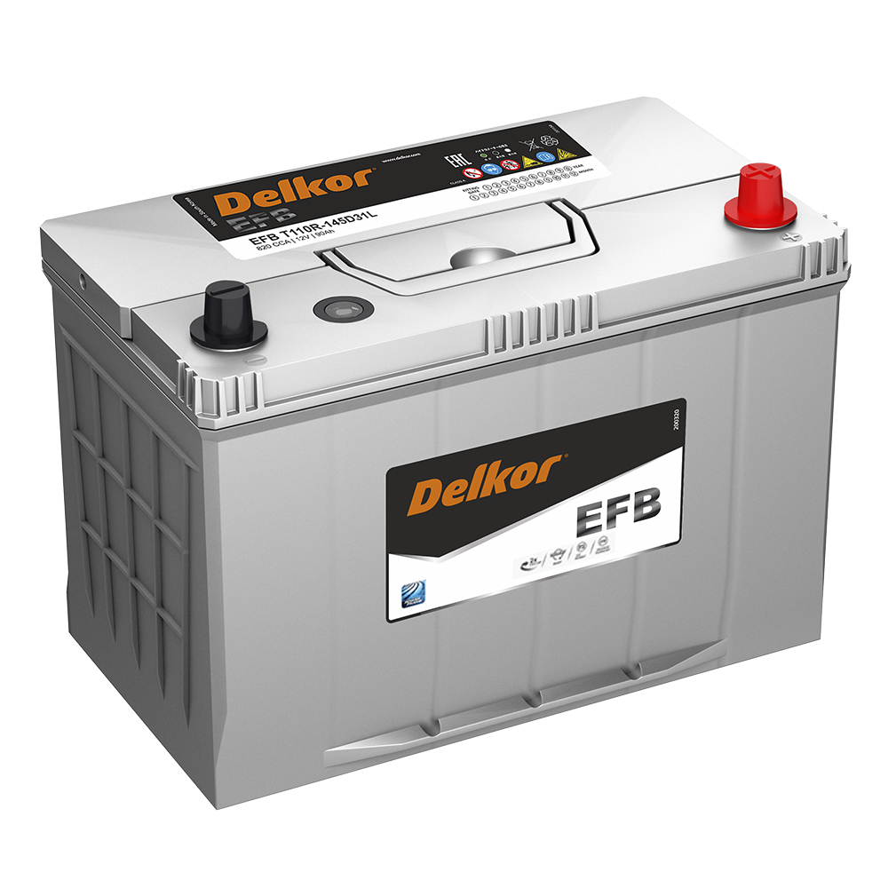 Аккумулятор автомобильный DELKOR EFB T110 145D31L оп 90Ач 820А 302х172х220 борт [D31]
