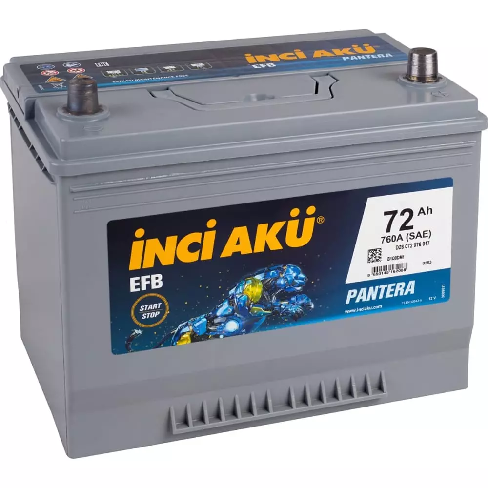 INCI AKU EFB 72R 760A (264x173x225) D26L ОП 72 Ач