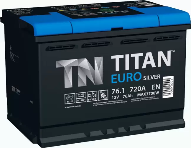 Аккумулятор автомобильный Titan Euro Silver 6СТ-76 Ач обр.