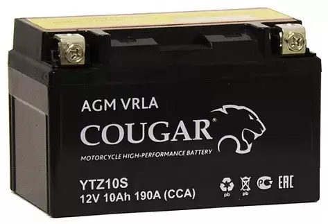 Аккумулятор мотоциклетный COUGAR AGM VRLA 12V10 YTZ10S 10 Ач