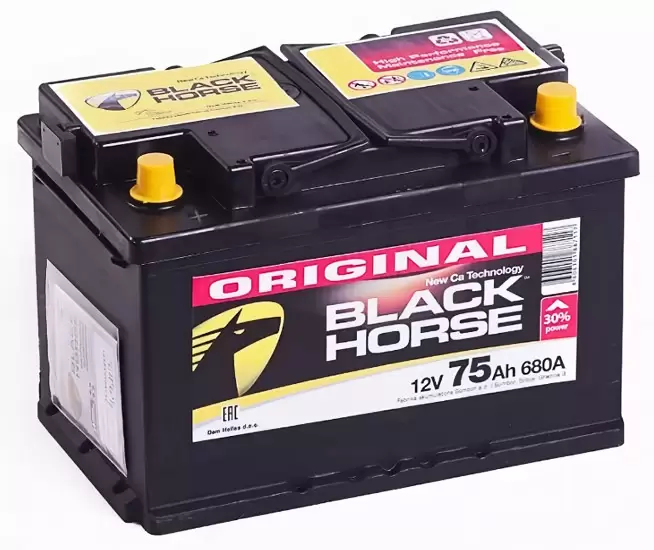 Аккумулятор автомобильный Black Horse 6СТ-75 Ач прям.