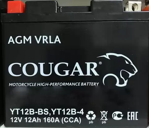 Аккумулятор мотоциклетный COUGAR AGM VRLA 12V12 YT12B-4 12 Ач