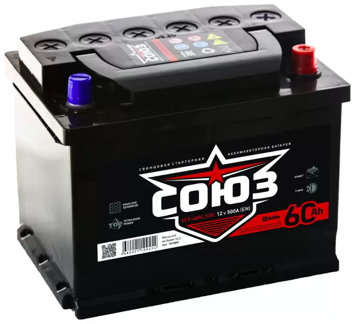 СОЮЗ 60.0 Ah 500 A 103060 ОП (242х175х190) L2