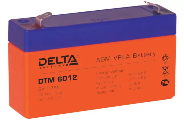 Аккумулятор Delta DTM 6012 6V 1.2 Ач