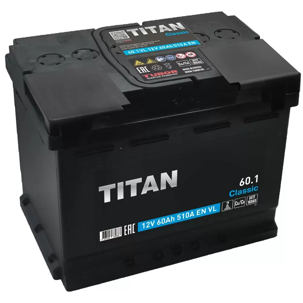 Аккумулятор автомобильный Titan Classic 6СТ-60 Ач ПП.