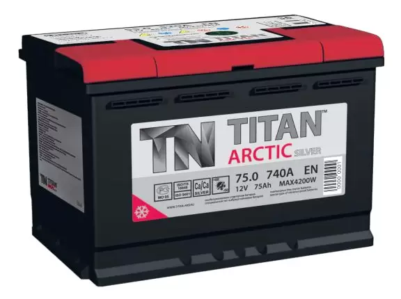 Аккумулятор автомобильный Titan Arctic silver 6СТ-75 Ач обр.