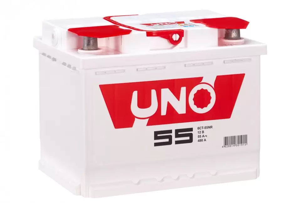 Аккумулятор автомобильный UNO 6СТ-55NR 55Ач 480А оп (арт.555108010)