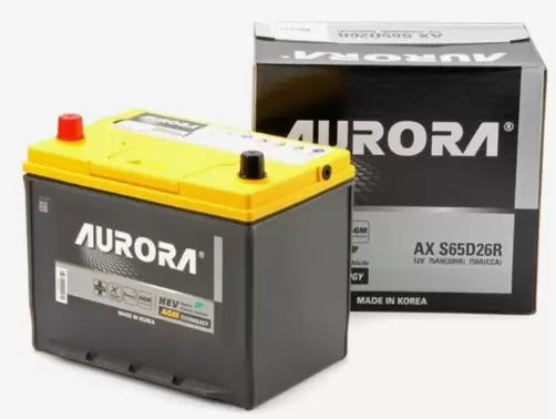 Аккумулятор автомобильный AURORA JIS AGM AX S65D26R 75 А/ч 750А ПП (260х172х220) D26R