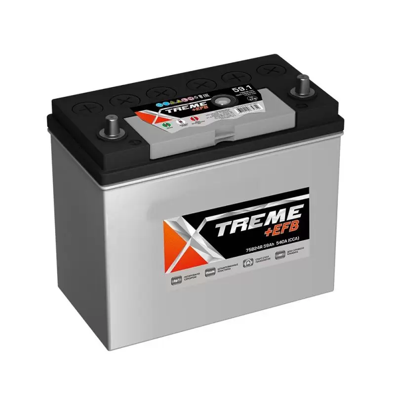 Аккумулятор автомобильный XTREME +EFB 75B24L 59Ah 540A ОП (238x129x227) B24L