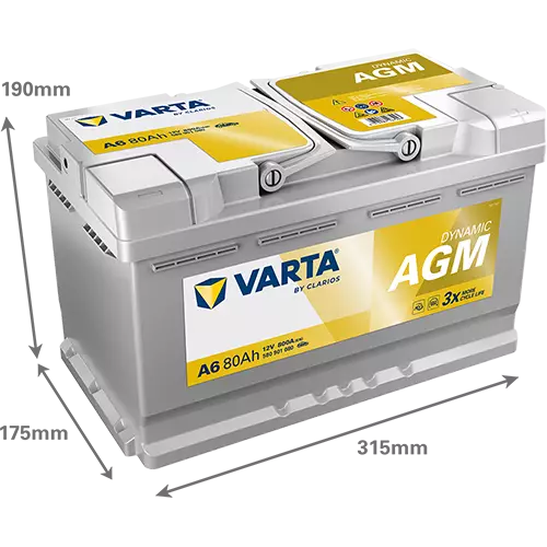 Аккумулятор Varta Dynamic AGM A6 6СТ-80 АЧ обр.