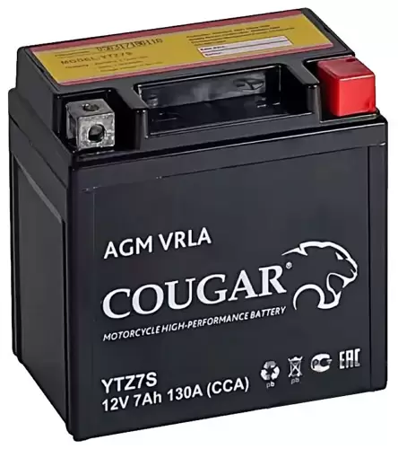 Аккумулятор мотоциклетный COUGAR AGM VRLA 12V7 YTZ7S 7 Ач